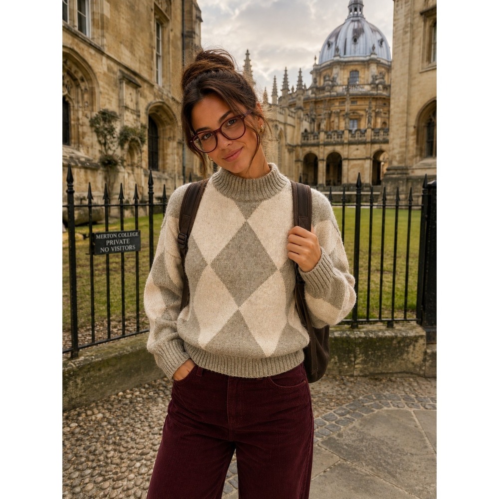 Pringle Of Scotland H&M Womens Sz XS Knit Argyle Academia Sweater Diamond Retro